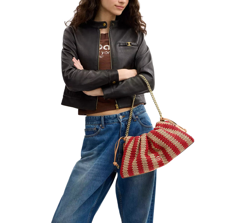 Coach Women's Faye Large Shoulder Bag With Stripes Gold/Red/Tan