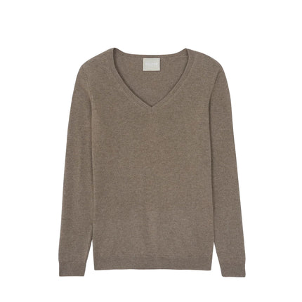 KUJTEN Women's Vicky V-Neck Cashmere Sweater Taupe