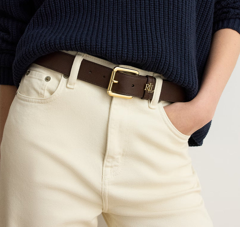 Polo Ralph Lauren Women's Logo Keeper Leather Belt Chestnut Brown