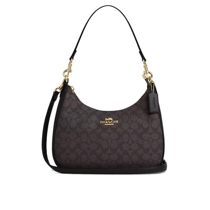 Coach Women's Teri Hobo Bag In Signature Canvas Gold/Walnut/Black