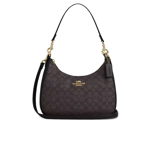 Coach Women's Teri Hobo Bag In Signature Canvas Gold/Walnut/Black