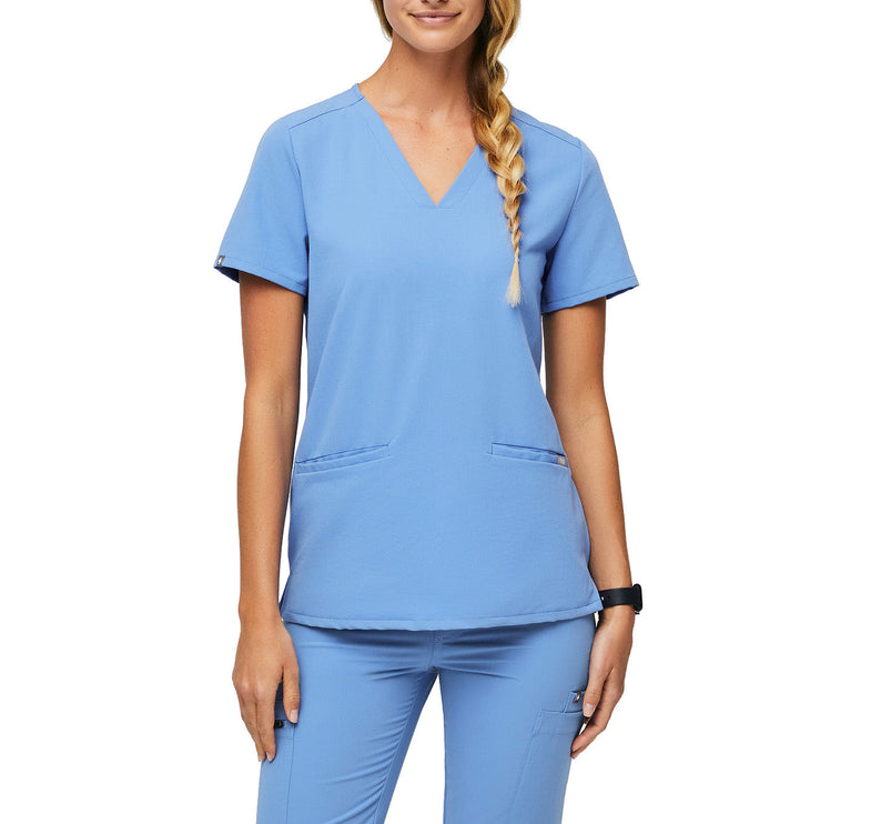 FIGS Women's Casma Three Pocket Scrub Top Ceil Blue