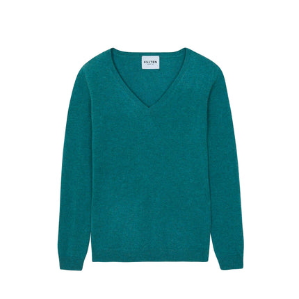 KUJTEN Women's Vicky V-Neck Cashmere Sweater Marl Green