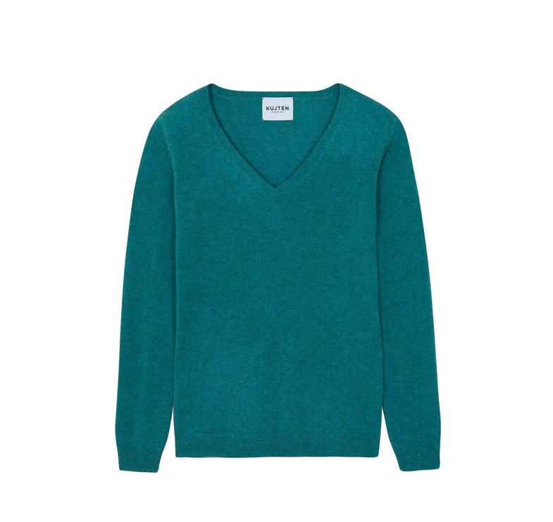 KUJTEN Women's Vicky V-Neck Cashmere Sweater Marl Green