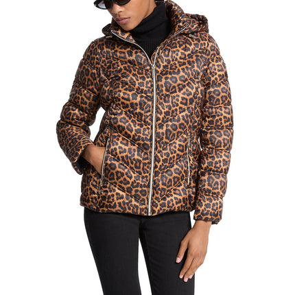 Michael Kors Women's Packable Quilted Puffer Jacket Cheetah