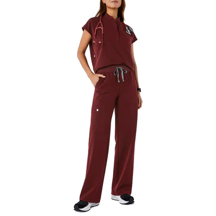 FIGS Women's High Waisted Isabel Wide Leg Scrub Pants Burgundy