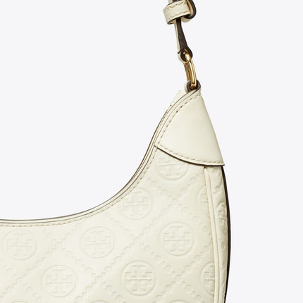 Tory Burch Women's T Monogram Leather Crescent Bag Light Cream