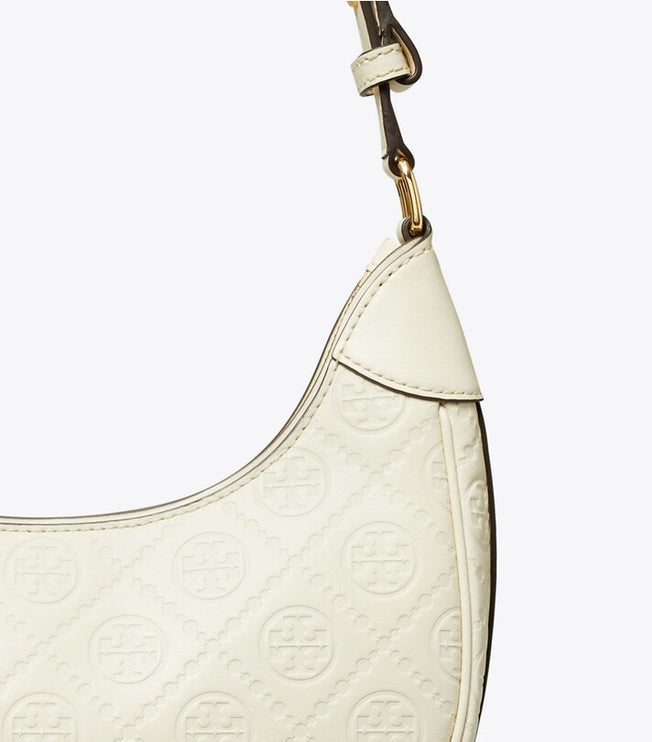 Tory Burch Women's T Monogram Leather Crescent Bag Light Cream