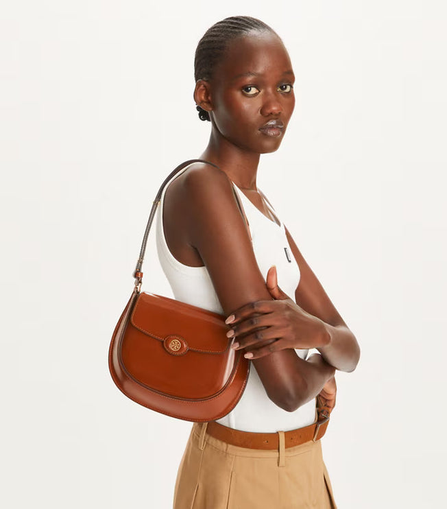 Tory Burch Women's Robinson Spazzolato Small Flap Bag DARK SIENNA