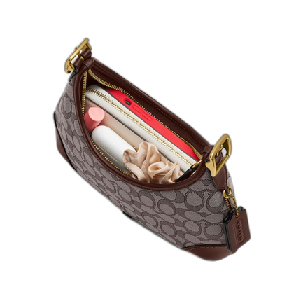 Coach Women's Hamptons Hobo Bag In Signature Jacquard Brass/Oak Maple