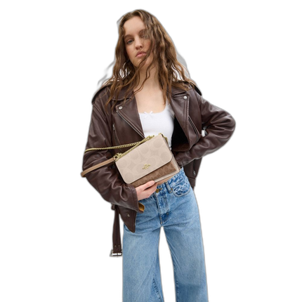 Coach Women's Klare Crossbody Bag In Blocked Signature Canvas Gold/Sand/Tan