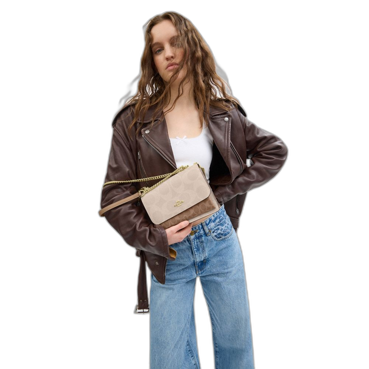 Coach Women's Klare Crossbody Bag In Blocked Signature Canvas Gold/Sand/Tan