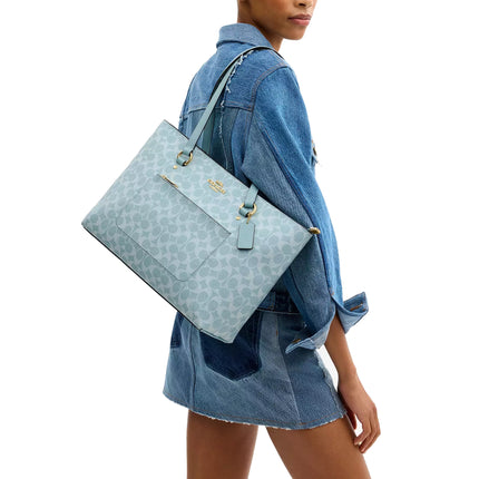 Coach Women's Station Tote Bag In Signature Canvas Gold/Light Blue