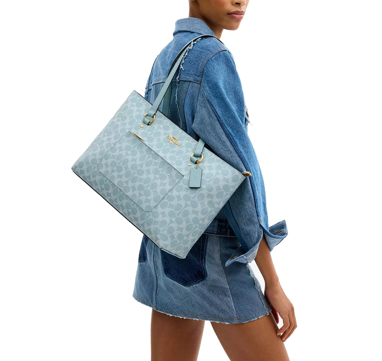 Coach Women's Station Tote Bag In Signature Canvas Gold/Light Blue
