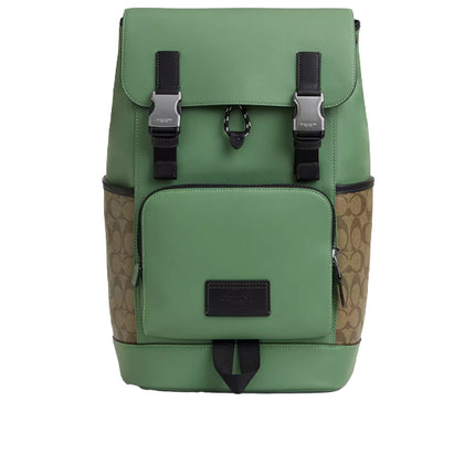 Coach Unisex Track Backpack In Colorblock Signature Canvas Sv/Khaki/Soft Green