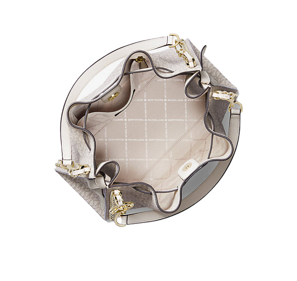 Michael Kors Women's Mina Large Signature Logo Chain Shoulder Bag Light Cream Multi