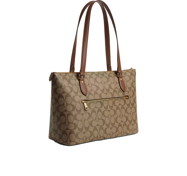 Coach Women's Gallery Tote Bag In Signature Canvas With Floral Horse And Carriage Gold/Khaki Multi