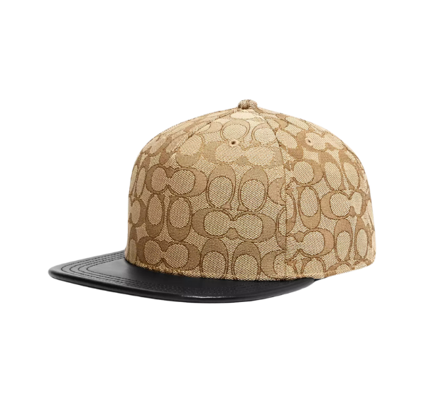 Coach Unisex Signature Jacquard Flat Brim Hat Khaki/Black