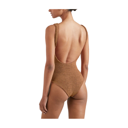 HUNZA G Women's Coverage Square Neck Swim Metallic Cocoa