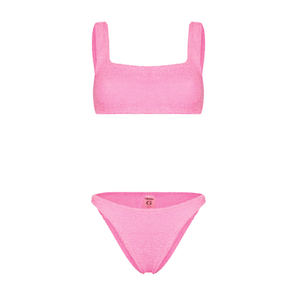 HUNZA G Women's Crinkled Cropped Bikini Set Pink
