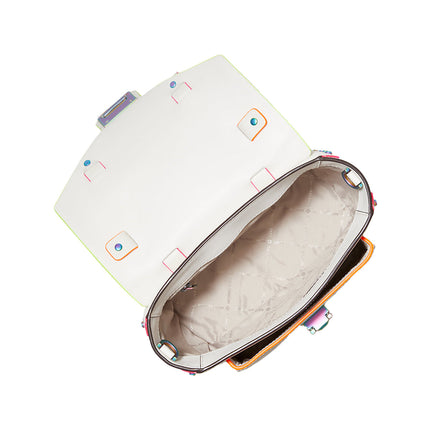 Michael Kors Women's Manhattan Medium Contrast-Trim Leather Satchel Optic White - Hemen Kargoda