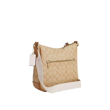 Coach Women's Ellie File Bag In Signature Canvas With Stripe Gold/Light Khaki/Chalk Light Saddle