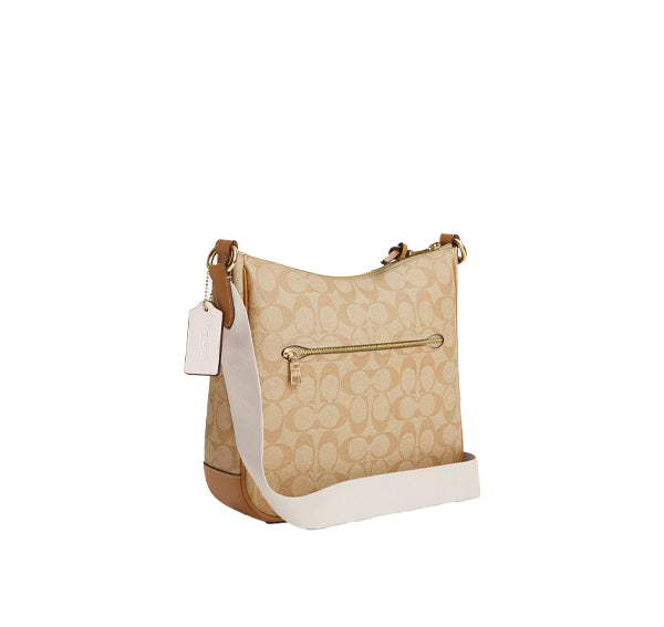 Coach Women's Ellie File Bag In Signature Canvas With Stripe Gold/Light Khaki/Chalk Light Saddle