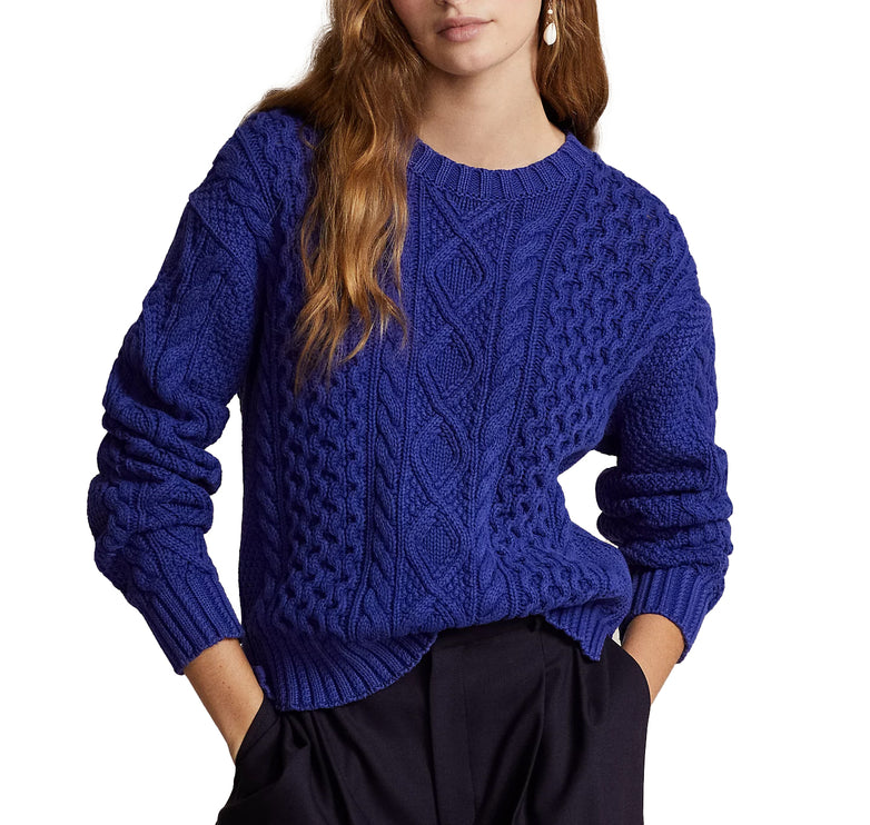 Polo Ralph Lauren Women's Cable Knit Cotton Crewneck Sweater Heritage Blue