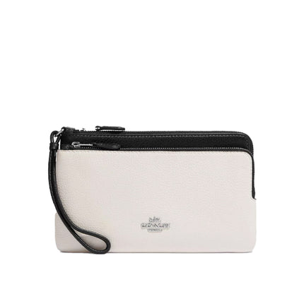 Coach Women's Double Zip Wallet Silver/Chalk Black Multi