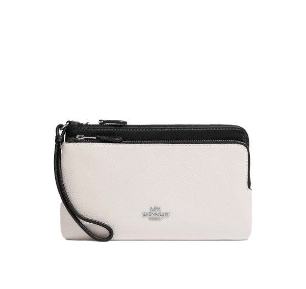 Coach Women's Double Zip Wallet Silver/Chalk Black Multi