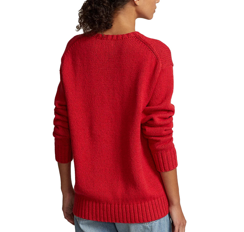 Polo Ralph Lauren Women's Polo Bear Cotton Linen Sweater Rl Red Multi