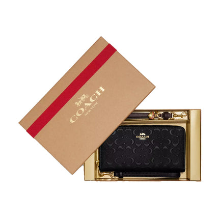 Coach Women's Boxed Long Zip Around Wallet In Signature Leather Gold/Black