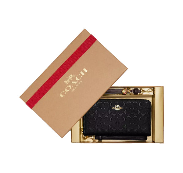 Coach Women's Boxed Long Zip Around Wallet In Signature Leather Gold/Black