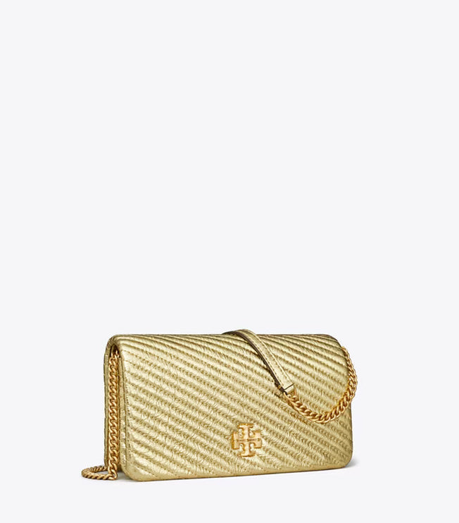 Tory Burch Women's Kira Moto Quilt Metallic Crossbody Gold