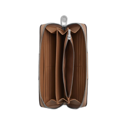 Coach Women's Long Zip Around Wallet In Signature Canvas With Stripe Silver/Sand/Taupe