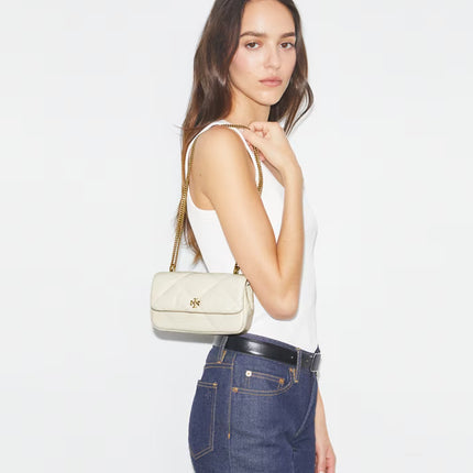 Tory Burch Women's Mini Kira Diamond Quilt Flap Bag Warm White