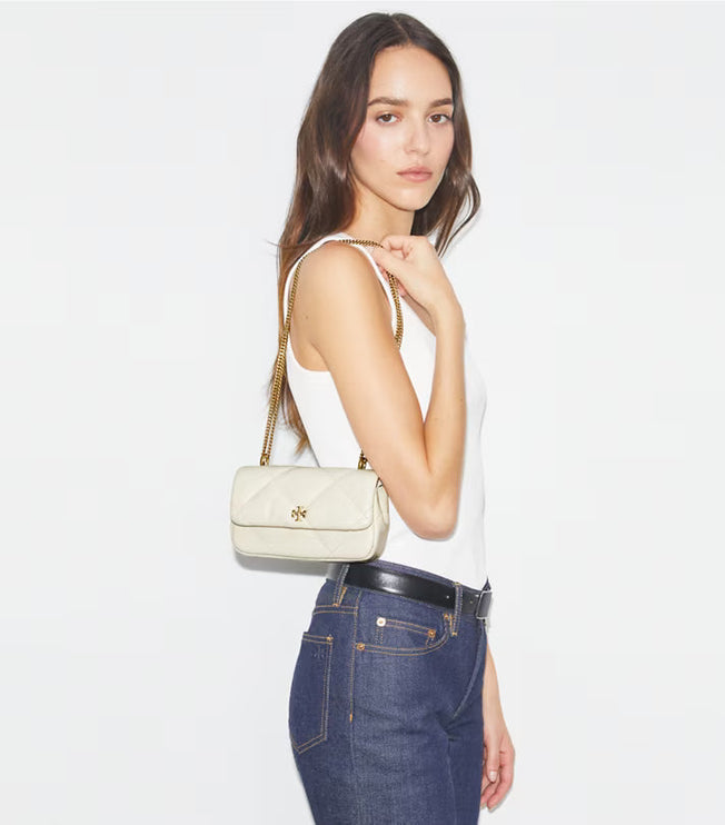 Tory Burch Women's Mini Kira Diamond Quilt Flap Bag Warm White