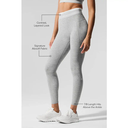 alo Women's Alosoft High-Waist 7/8 Better Together Legging Athletic Heather Grey/White