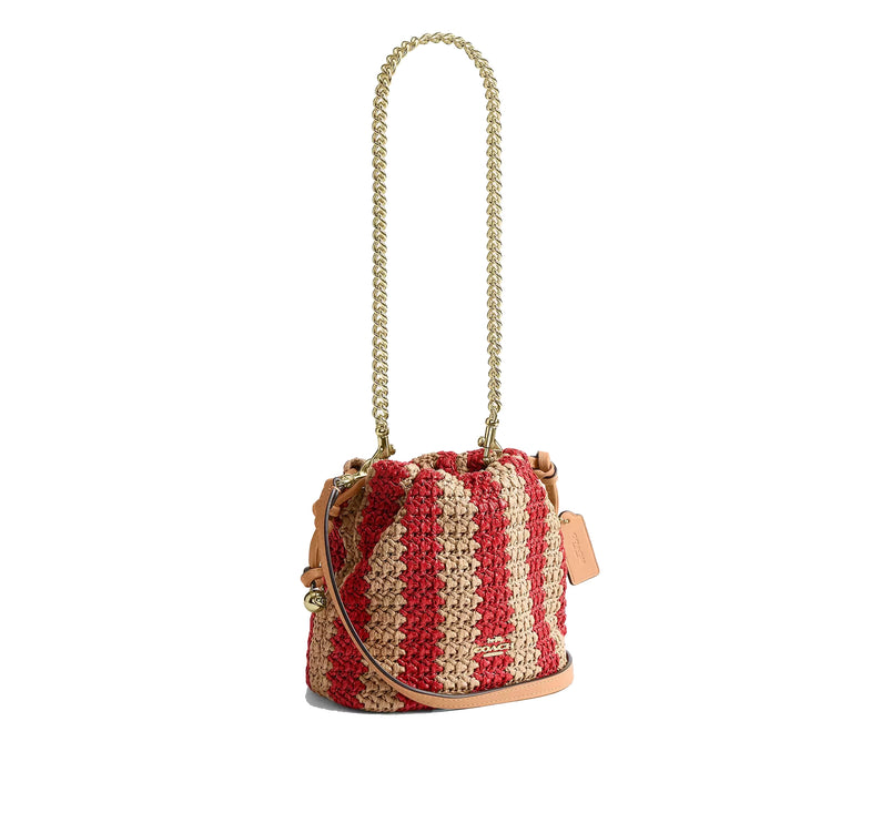 Coach Women's Faye Mini Drawstring Bag With Stripes Gold/Red/Tan