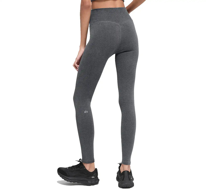 alo Women's Seamless High-Waist Two Tone Rib Legging Dark Misty Grey Heather