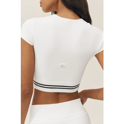 alo Women's Cotton Cashmere My Serve Short Sleeve White/Black