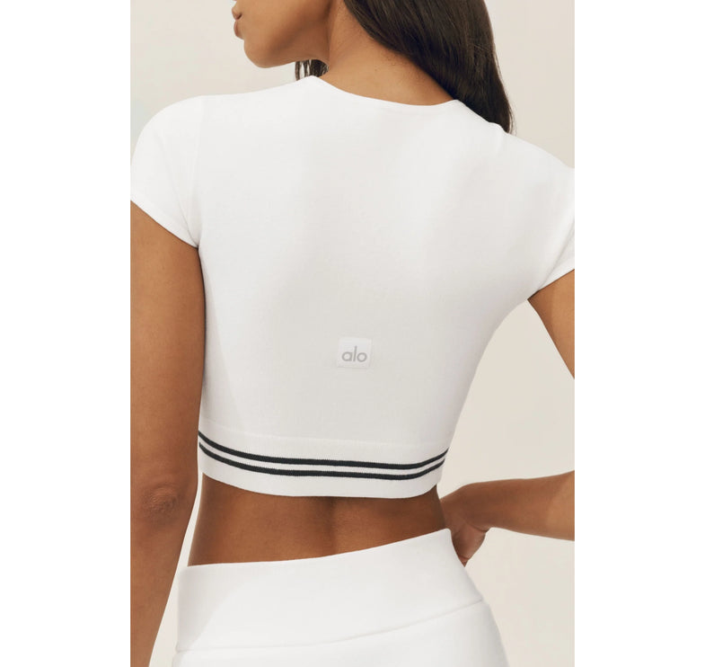 alo Women's Cotton Cashmere My Serve Short Sleeve White/Black