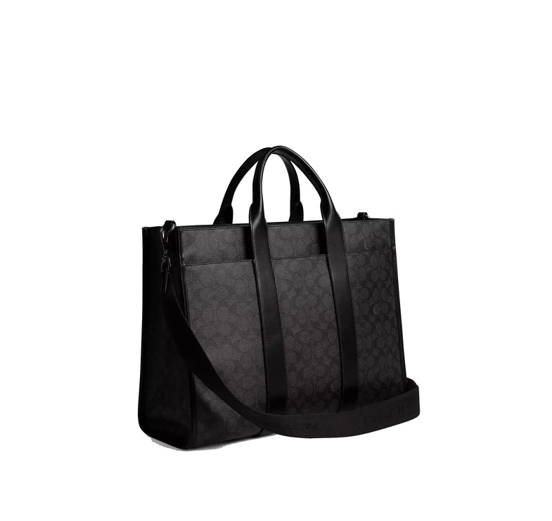 Coach Unisex Wesley Tote In Signature Canvas Charcoal