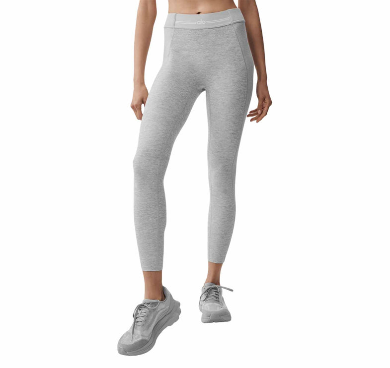 alo Women's Alosoft High-Waist 7/8 Relay Legging Athletic Heather Grey/White