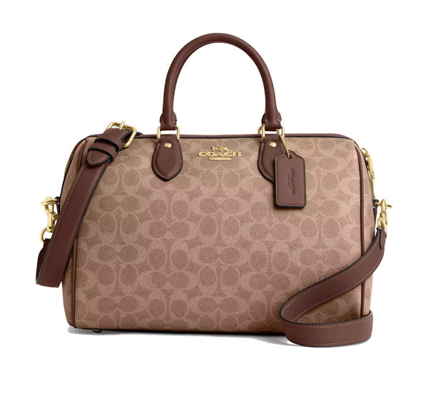 Coach Women's Rowan Large Satchel Bag In Signature Canvas Gold/Tan/Brown