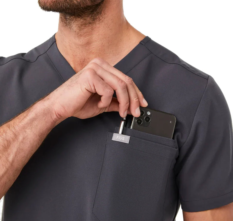 FIGS Men's Leon Three Pocket Scrub Top Charcoal