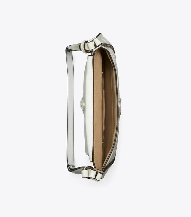 Tory Burch Women's Robinson Floral Embossed Saddlebag Blanc