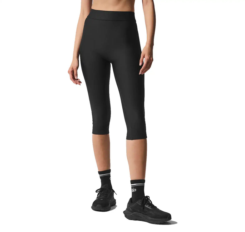 alo Women's Airlift Mesh High-Waist Just Right Capri Black