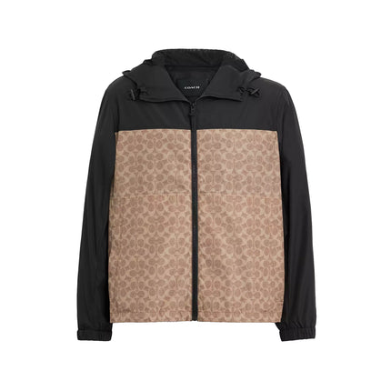 Coach Men's Signature Full Zip Windbreaker In Recycled Polyester Tan Signature