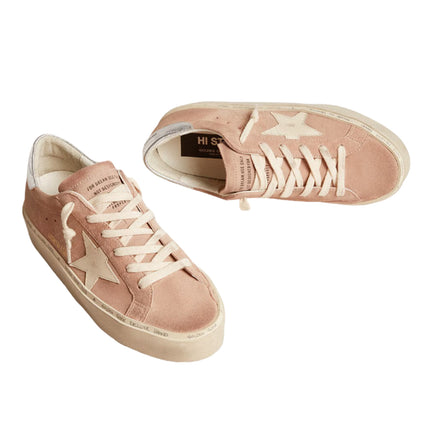 Golden Goose Women's Hi Star in Pink Suede with Cream Star and Silver Leather Heel Tab